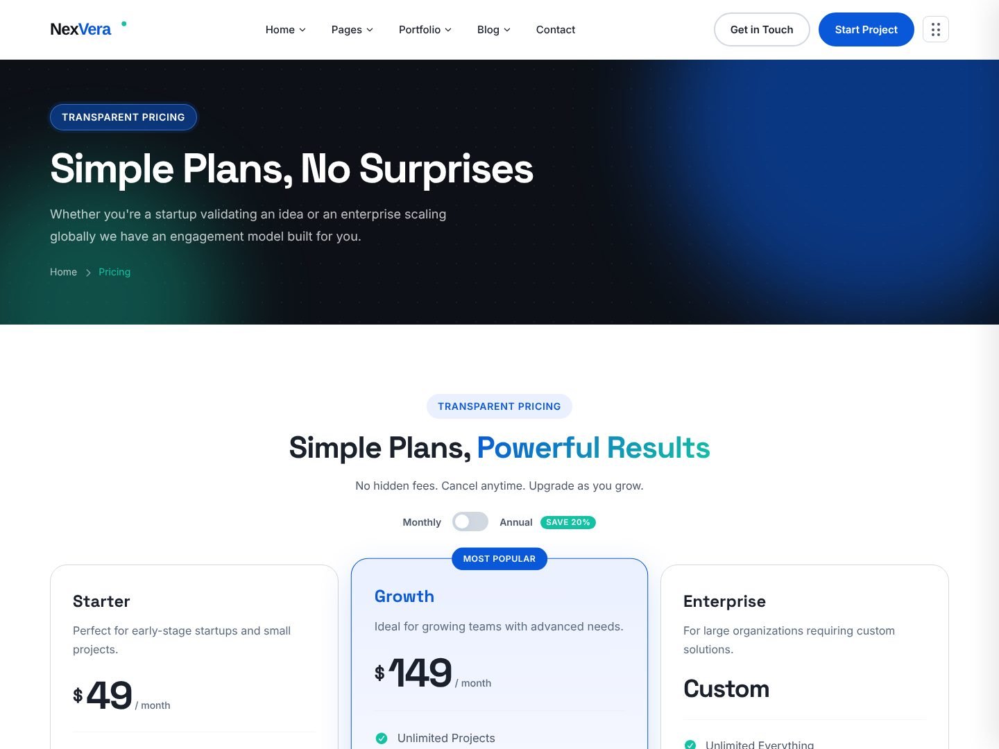 Pricing page preview